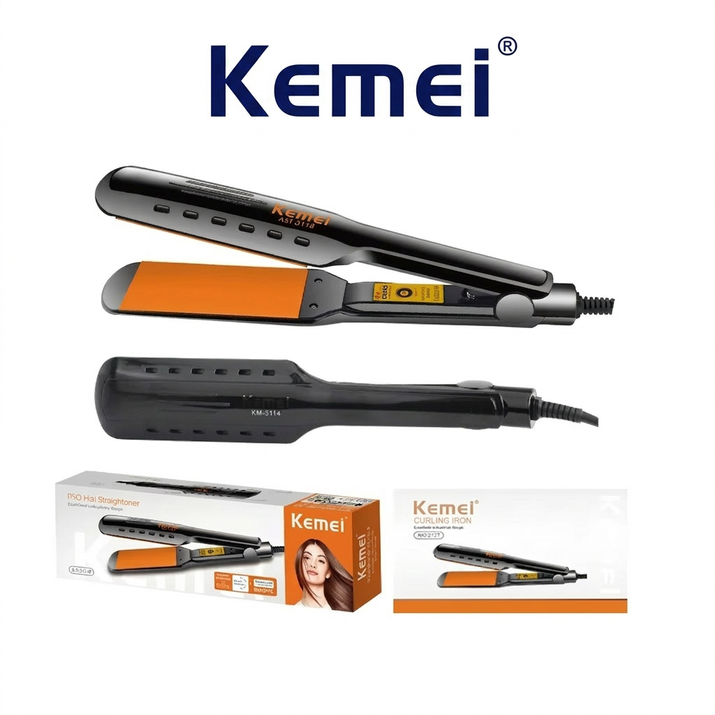 اتو مو سرامیکی کیمی اورجینال مدل KM-3114P | ۴ سطح تنظیم دما + نمایشگر LCD + المنت PTC + کابل ۲ متر