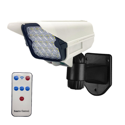 چراغ خورشیدی اورجینال طرح دوربین مداربسته مدل Pr-Cam | ۷۷ LED + سنسور حرکت PIR + ریموت کنترل + ۳ حالت نور + چرخش ۳۶۰ درجه | امنیت و روشنایی بدون سیمکشی
